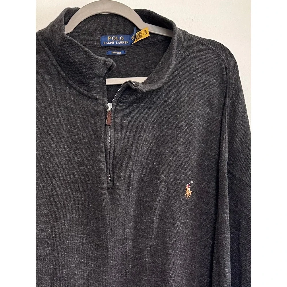 Polo Ralph Lauren Mens Estate Rib Quarter Zip Pullover Charcoal Grey Heather 3XB